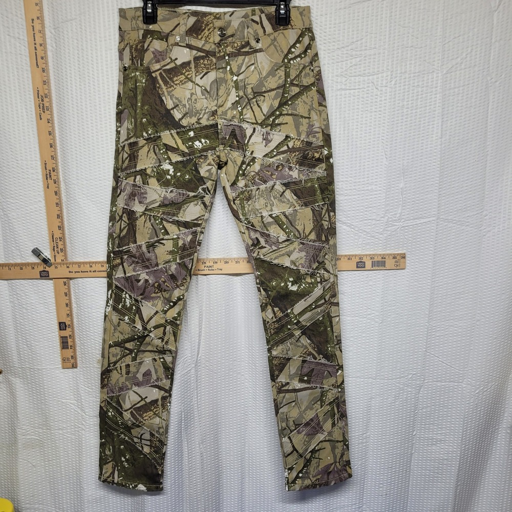 Gorigao Mens Real Tree Camo Slim Fit Distressed Panel Pants Green Brown Size M
